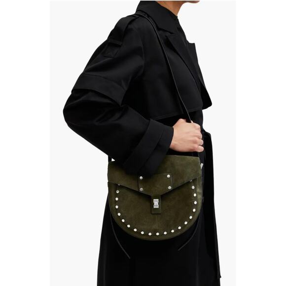 All Saints Miro Suede Saddle Bag Color: Olive Green (New) $329.00 retail - Picture 2 of 10